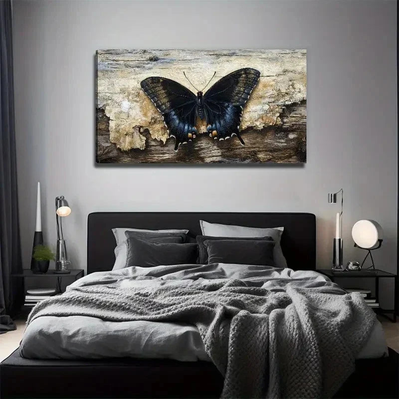 A Black Butterfly Wall Art Canvas Office Home Room Framed 120x60cm