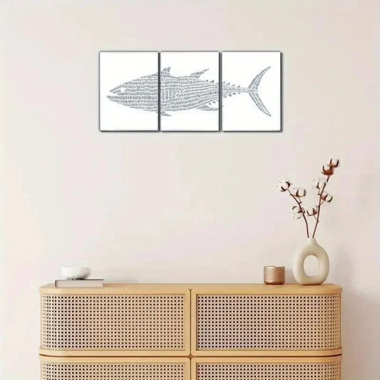 3pcs Minimalist Black & White Underwater Shark Metal Print Ready to Hang Art