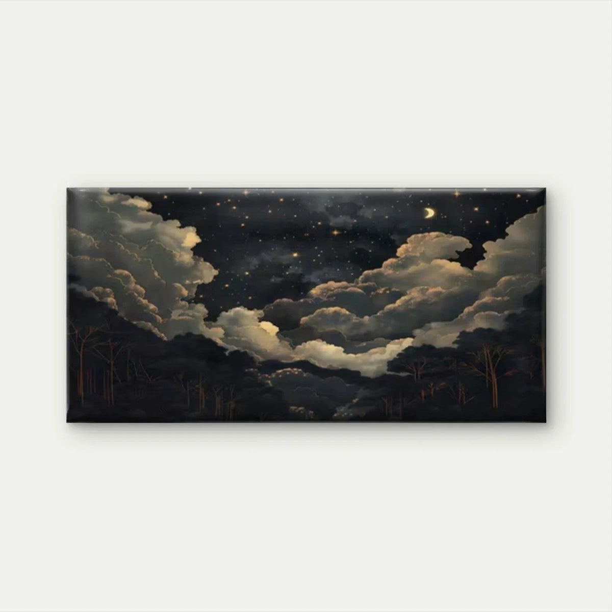 Night Moon & Golden Cloud Wall Art Canvas Office Home Room Framed 120x60cm