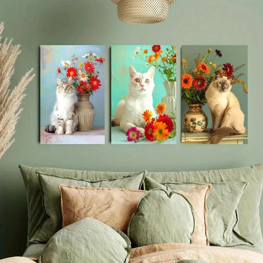 3pcs Australian fog, Burmese, Javanese cats Metal Print Ready to Hang Art