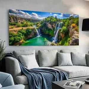 Waterfall Hills Greenery wall canvas office home room framed 80x45cm