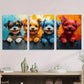 3pcs Colorful Playful Dog Painting Metal Print Ready to Hang Art