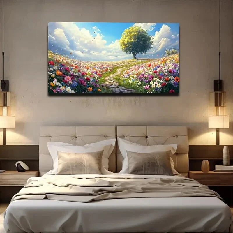 Lush Greenery Serene Blue Sky Wall Art Canvas Office Home Room Framed 120x60cm