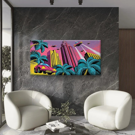 Futuristic Cityscape Wall Art Canvas Office Home Room Framed 80x45cm