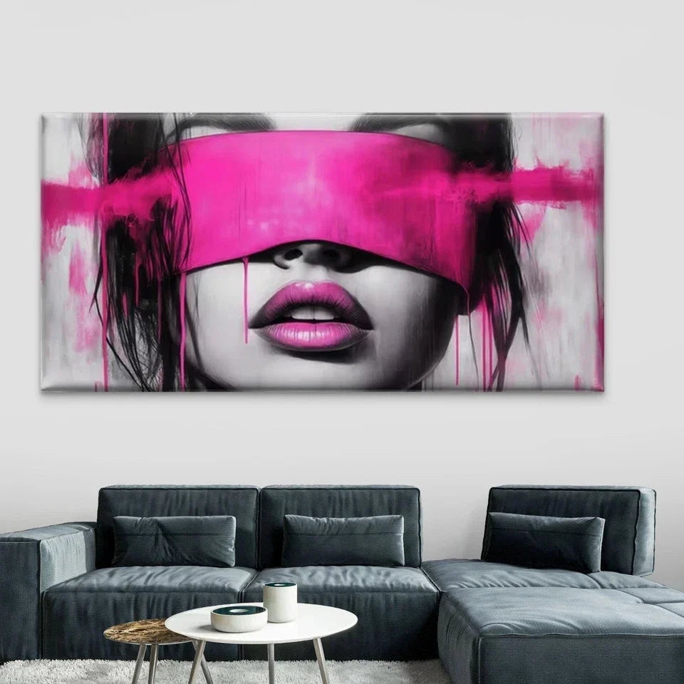 Abstract Pink & Black Hair Wall Art Canvas Office Home Room Framed 80x45cm