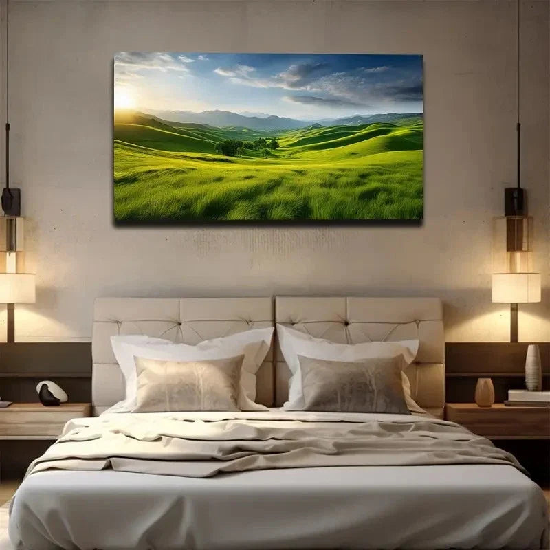 Modern Green Grassland Wall Art Canvas Office Home Room Framed 120x60cm