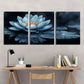 3pcs Zen for Lotus Flower Serene Blue & White Metal Print Ready to Hang Art