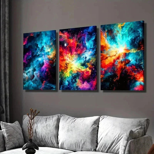 3pcs Abstract Colorful Nebula Painting Wall Art Set Canvas Framed 40x60cm - High Quality Print 100% Australian Made Wall Canvas Ready to Hang