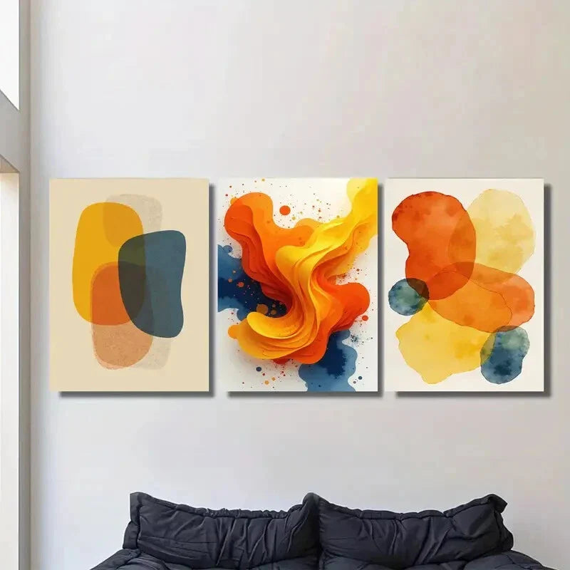 3pcs Orange, Yellow, Blue & Green Metal Print Ready to Hang Art
