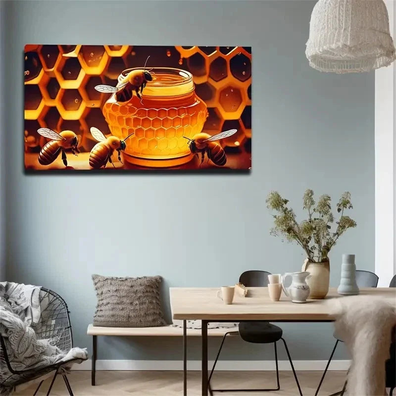 Bees And Honey Exquisite Wall Art Canvas Office Home Room Framed 80x45cm