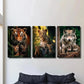 3pcs Vibrant Tiger Leopard & Wolf Family Wall Art Set Canvas Framed 40x60cm - High Quality Print 100% Australian Made Wall Canvas Ready to Hang