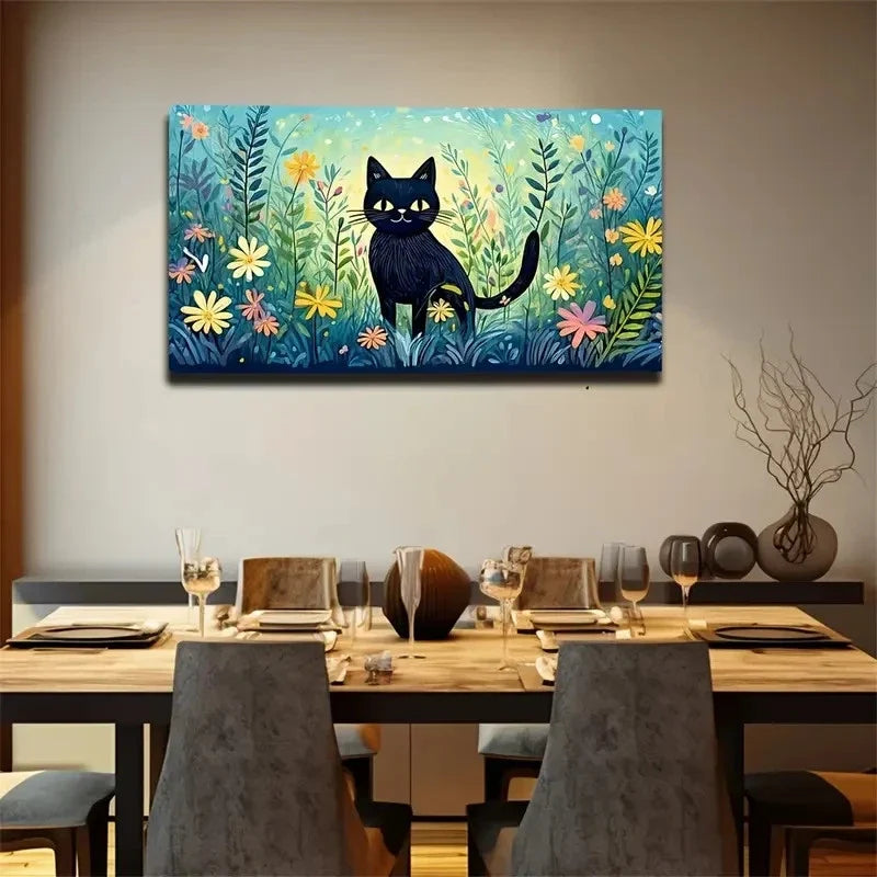 Deco Lively Black Cat Modern Wall Art Canvas Office Home Room Framed 120x60cm