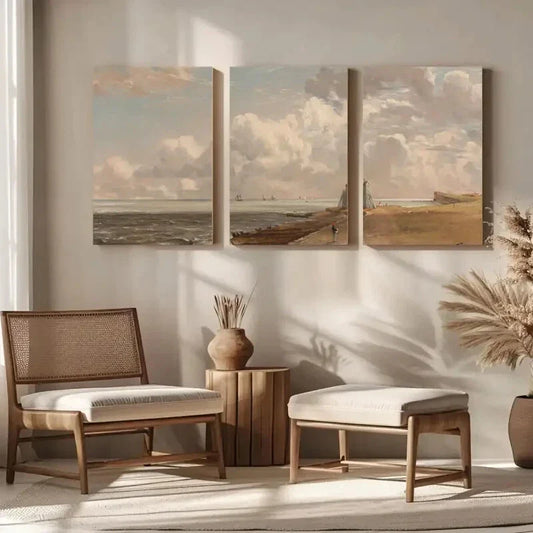 3pcs Serene Beach & Dramatic Skyline Metal Print Ready to Hang Art