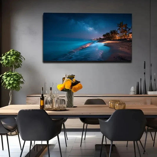 Tropical Beach Scene With Palm Wall Art Canvas Office Home Room Framed 80x45cm