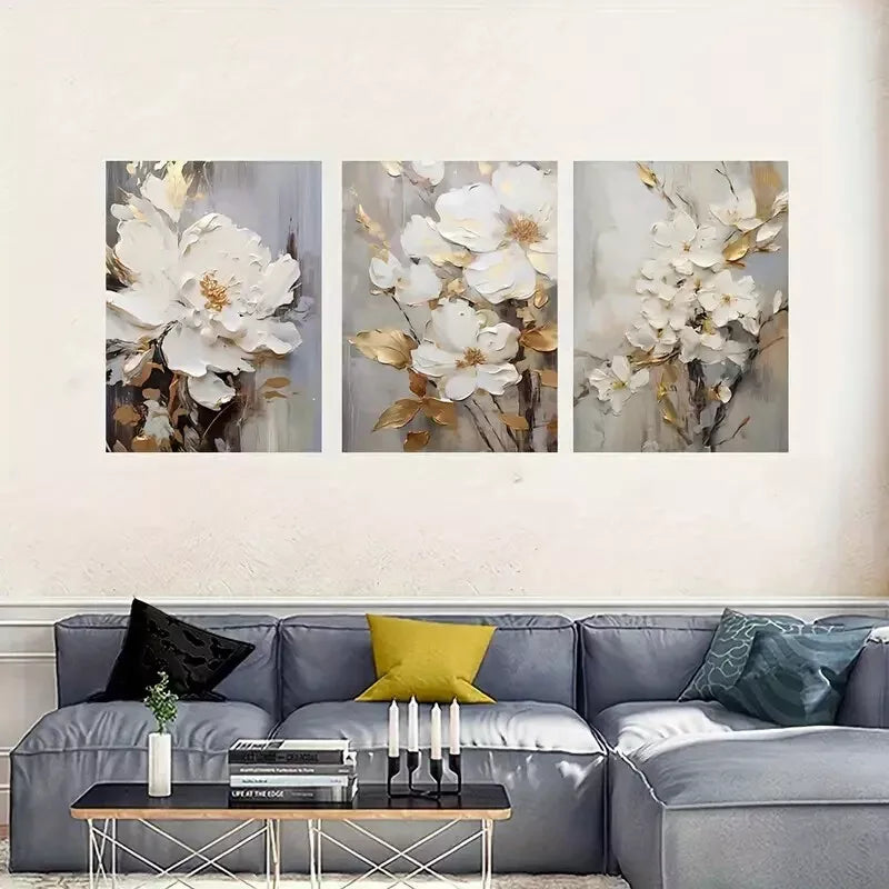 3pcs Abstract White Floral Canvas Framed 40x60cm - High Quality Print 100% Australian Made Wall Canvas Ready to Hang