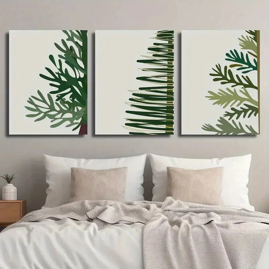 3pcs Green Plant Christmas Tree Simple Metal Print Ready to Hang Art