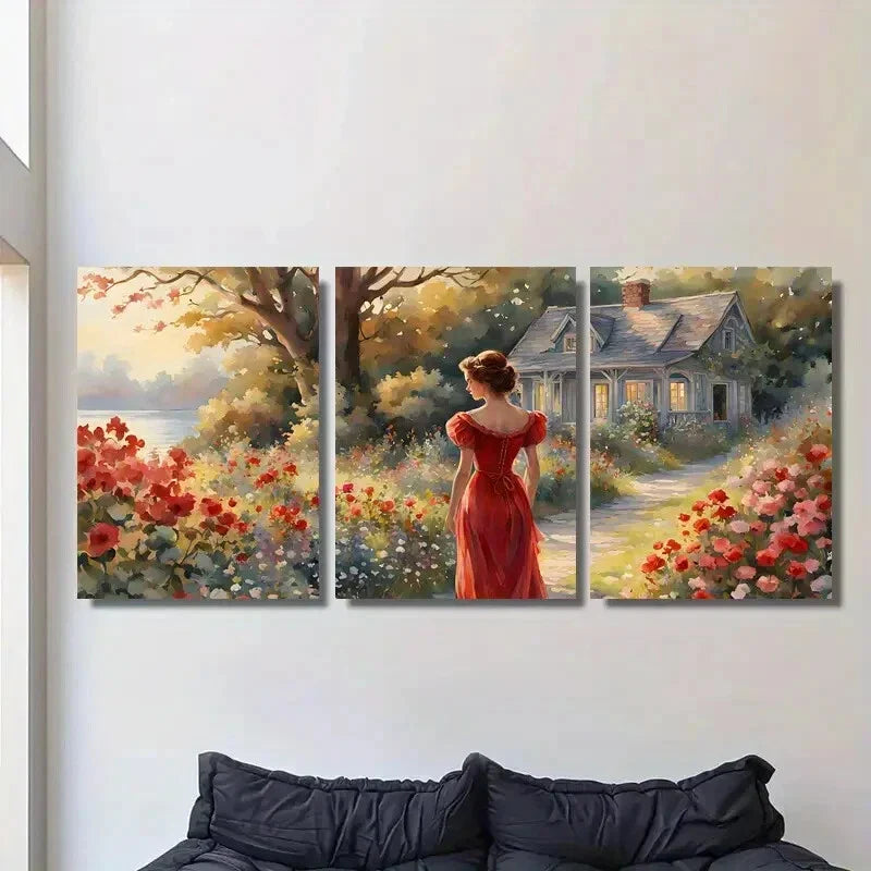 3pcs Vintage Style Romantic Garden Metal Print Ready to Hang Art