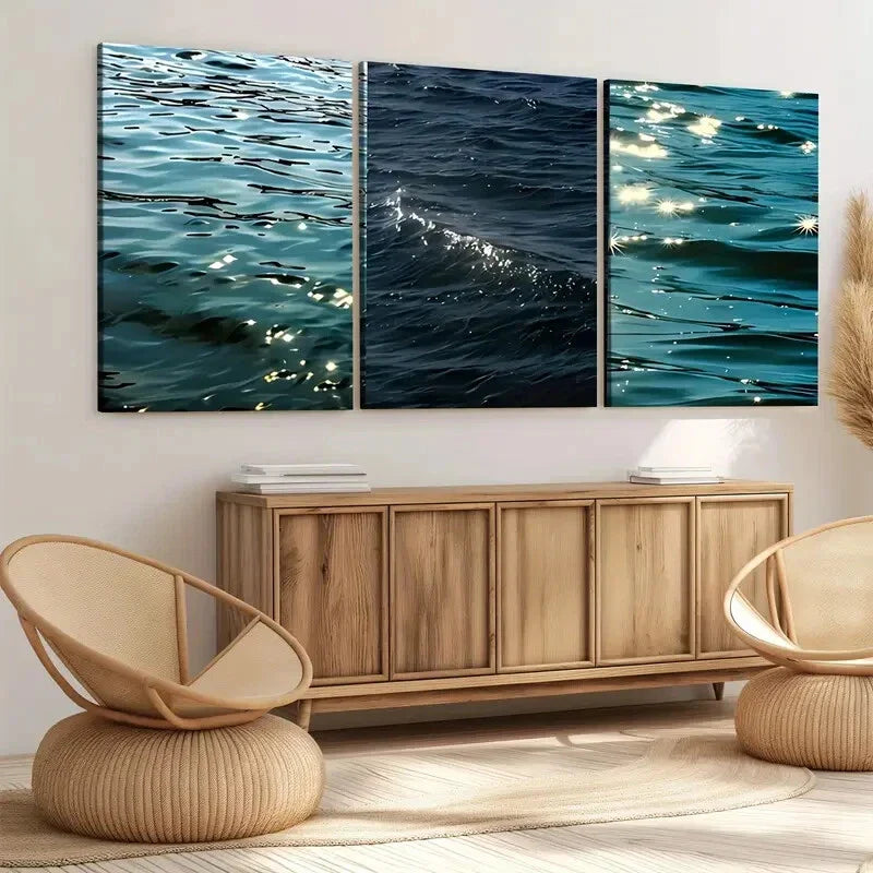 3pcs Modern Art Ocean Scenery Sparkling Beach Wall Art Set Canvas Framed 40x60cm - High Quality Print 100% Australian Made Wall Canvas Ready to Hang