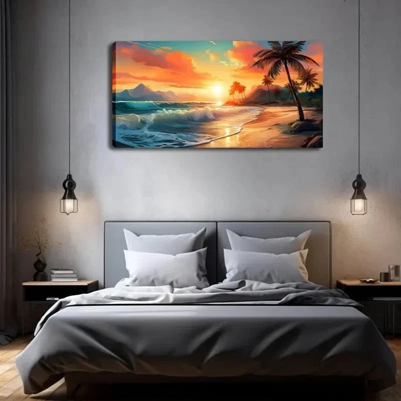 Sunset And Beach Scene Décor Wall Art Canvas Office Home Room Framed 120x60cm