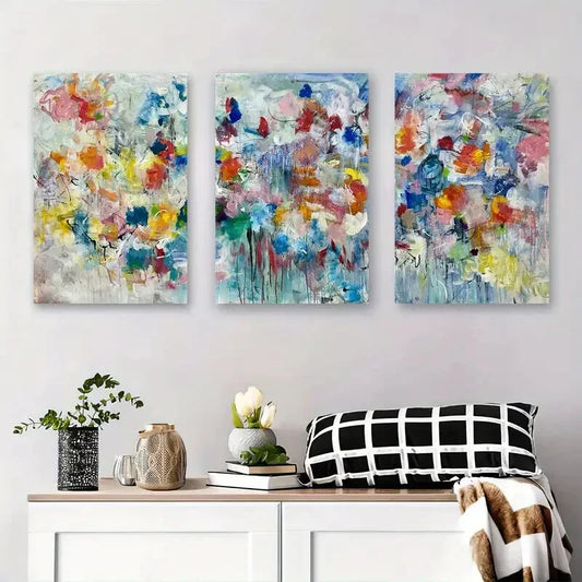 3pcs Vibrant Abstract Floral Colorful Brushstroke Metal Print Ready to Hang Art