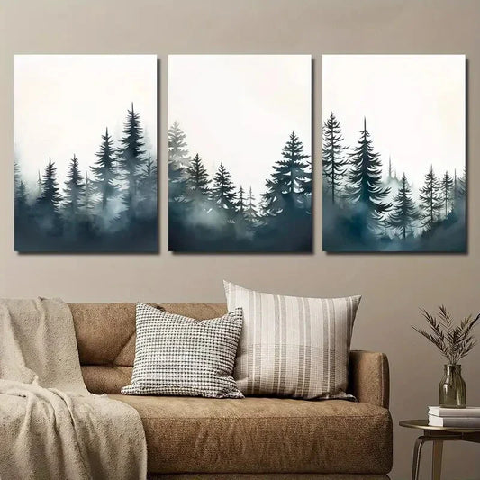 3pcs Forest Trees Silhouette Forest Pine Metal Print Ready to Hang Art
