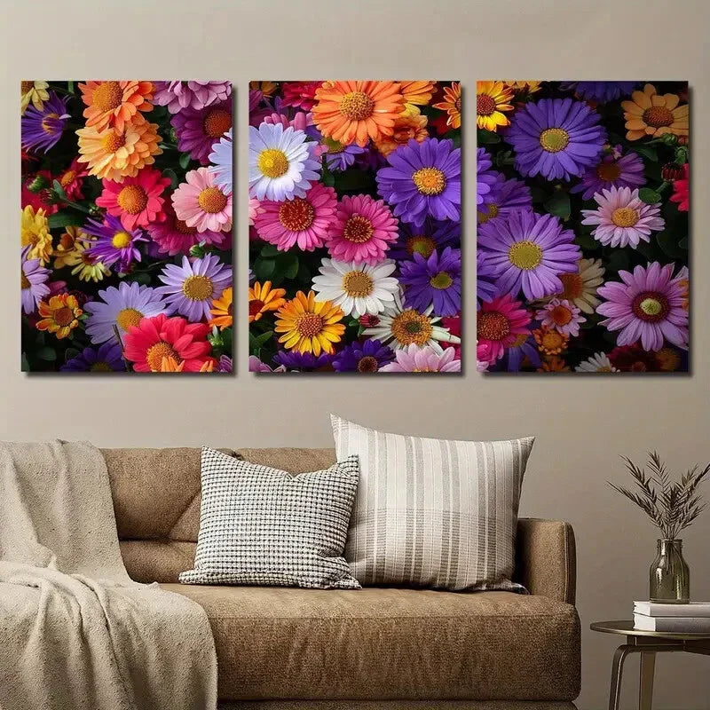 3pcs Colorful Daisy Flower Wall Art Set Canvas Framed 40x60cm - High Quality Print 100% Australian Made Wall Canvas Ready to Hang