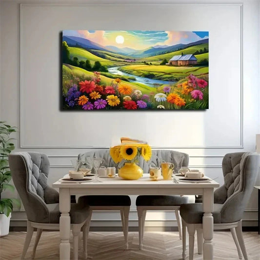 Peaceful Countryside Beautiful Wall Art Canvas Office Home Room Framed 80x45cm