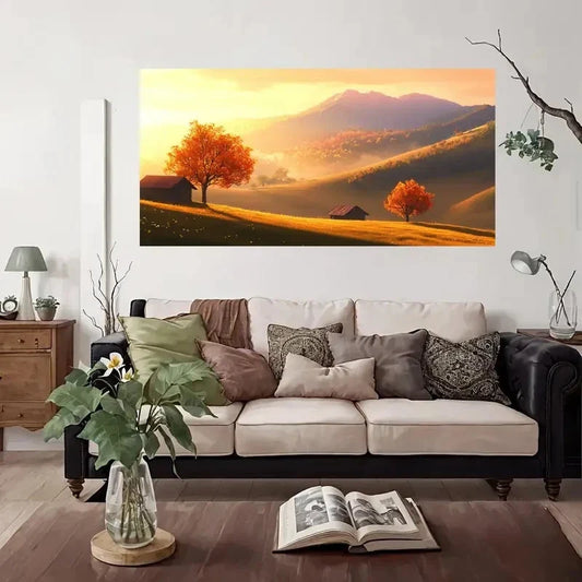 Autumnal Landscape Trees Wall Art Canvas Office Home Room Framed 80x45cm