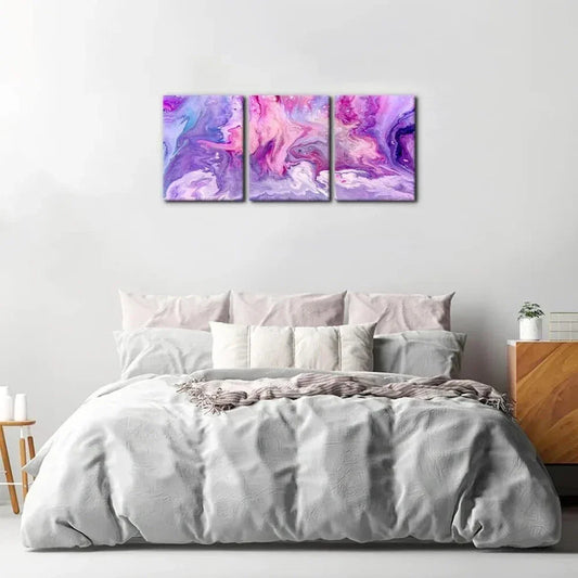 3pcs Modern Abstract Texture Purple Paint Metal Print Ready to Hang Art