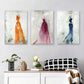 3pcs Elegant Women in Vibrant Watercolor Dresses Metal Print Ready to Hang Art