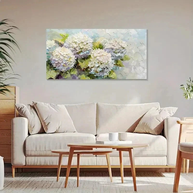 Vibrant Hydrangea Contemporary Wall Art Canvas Office Home Room Framed 120x60cm