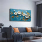 Dark Blue Brush Stroke Flowers Wall Art Canvas Office Home Room Framed 120x60cm