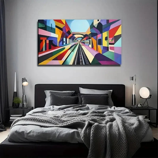 Modern Abstract Train Tracks Wall Art Canvas Office Home Room Framed 120x60cm