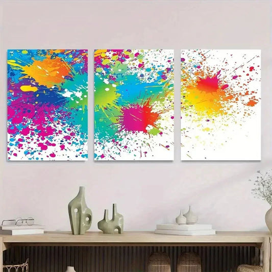 3pcs Colorful Abstract Splash Modern Metal Print Ready to Hang Art