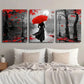 3pcs Black & White Girl with Red Umbrella Wall Art Set Canvas Framed 40x60cm - High Quality Print 100% Australian Made Wall Canvas Ready to Hang
