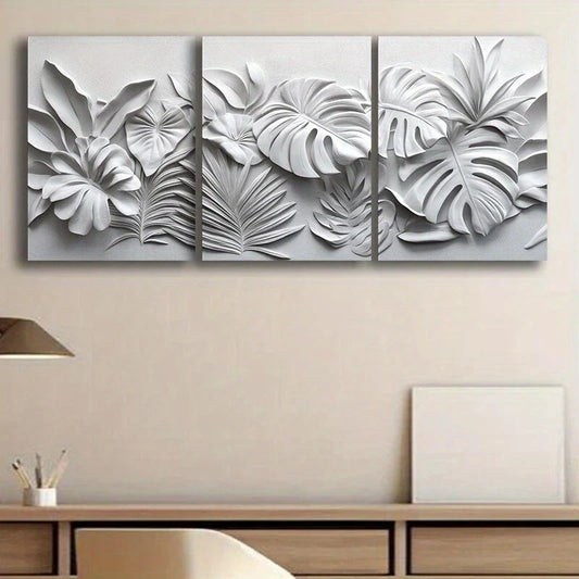 3pcs Abstract Gray Flowers and Leaves Metal Print Ready to Hang Art