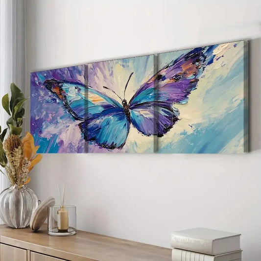 3pcs Purple Butterfly Beauty Colorful Perfect Wall Art Set Canvas Framed 40x60cm - High Quality Print 100% Australian Made Wall Canvas Ready to Hang