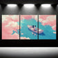3pcs Romantic Boat with Cloud Metal Print Ready to Hang Art