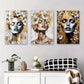 3pcs Elegant Female Figures with Golden and White Metal Print Ready to Hang Art