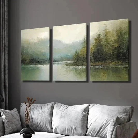 3pcs Rural River Landscape Painting Wall Art Set Canvas Framed 40x60cm - High Quality Print 100% Australian Made Wall Canvas Ready to Hang