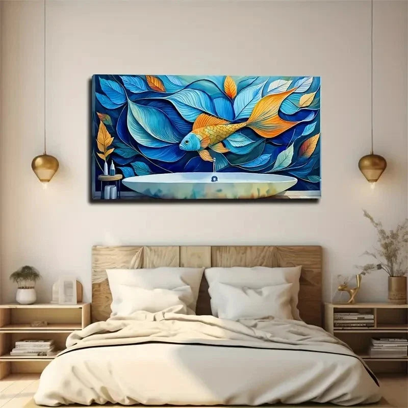 Abstract Simple Fish Wall Art Canvas Office Home Room Framed 120x60cm
