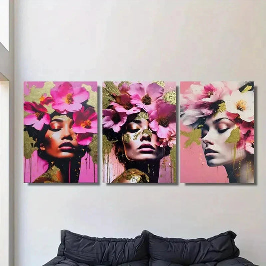 3pcs Modern Abstract with Golden Paint Splashes Metal Print Ready to Hang Art