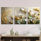 3pcs Lily Floral Design Elegant Golden Metal Print Ready to Hang Art