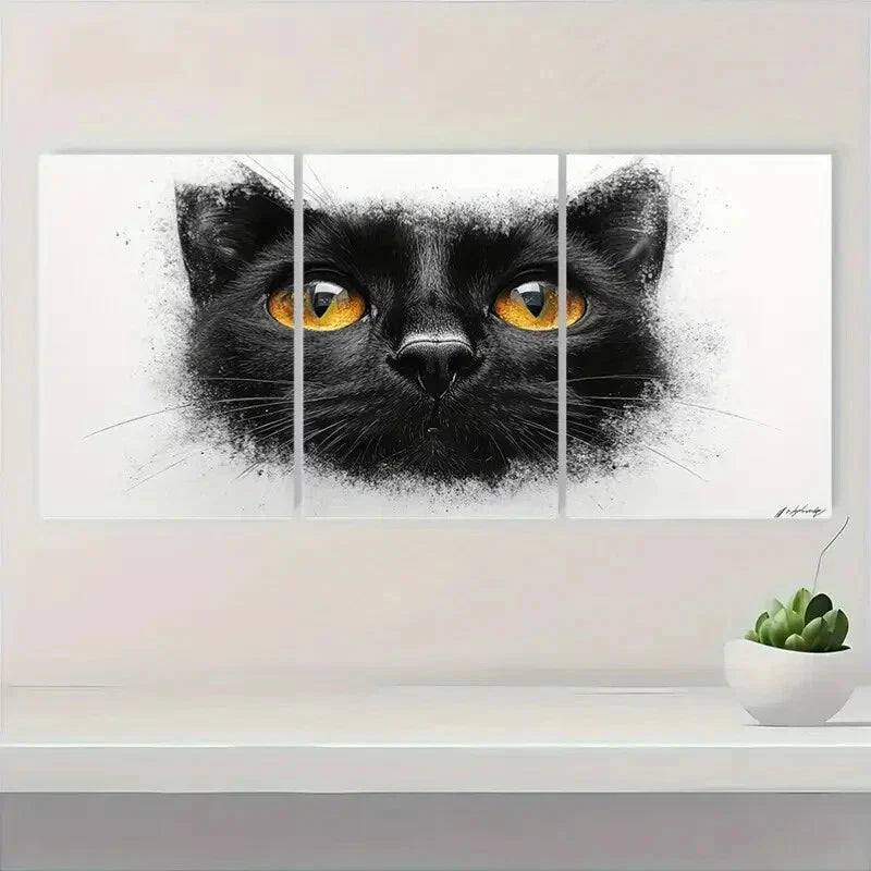 3pcs Black & White Feline Illustration Metal Print Ready to Hang Art