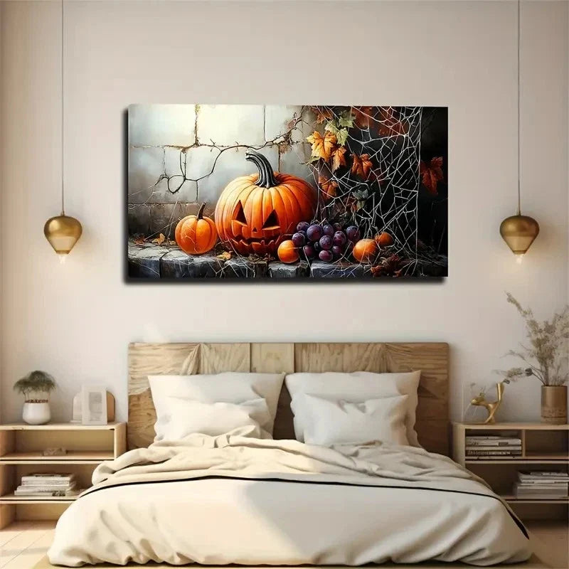 Autumn Pumpkin & Harvest Decor Wall Art Canvas Office Home Room Framed 80x45cm