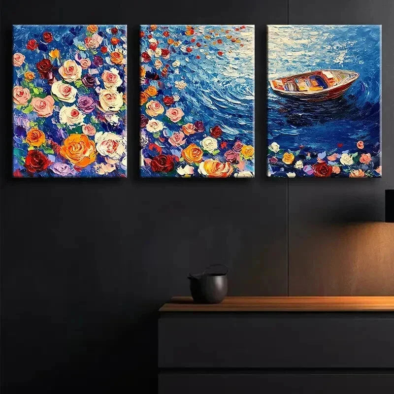 3pcs River of Roses Beauty Color Nature Perfect Wall Art Set Canvas Framed 40x60cm - High Quality Print 100% Australian Made Wall Canvas Ready to Hang