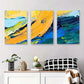 3pcs Abstract Palette Knife Vibrant Yellow, Blue Metal Print Ready to Hang Art