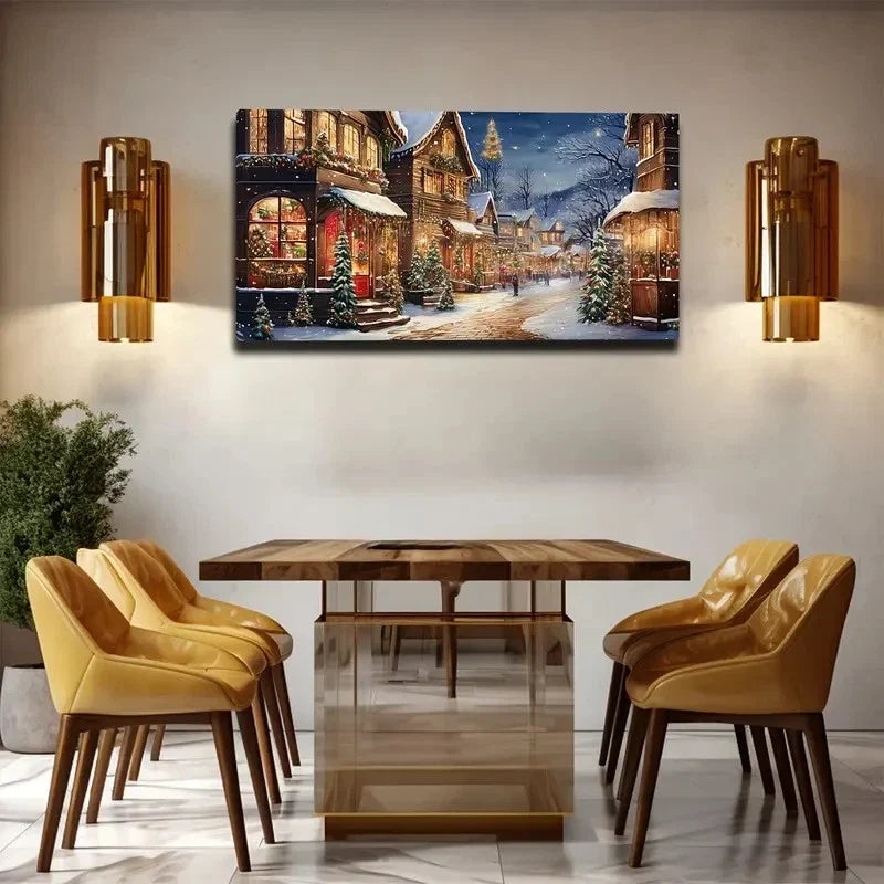 Minimalist Snowy Street Wall Art Canvas Office Home Room Framed 80x45cm