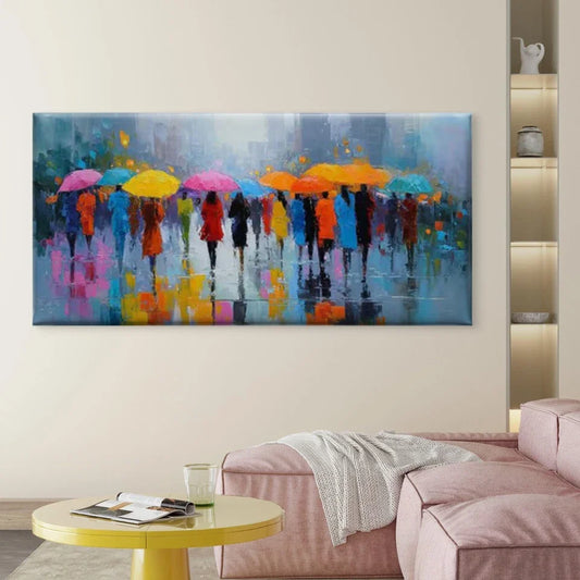 Rainy Urban Street Wall Art Canvas Office Home Room Framed 80x45cm