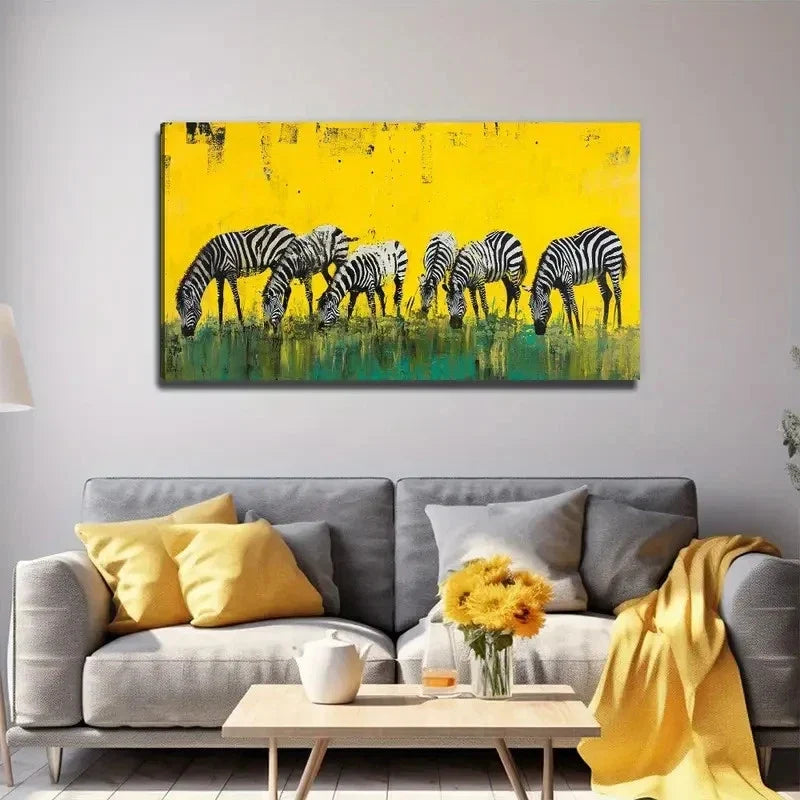 Magic Prairie Zebra Wall Art Canvas Office Home Room Framed 80x45cm